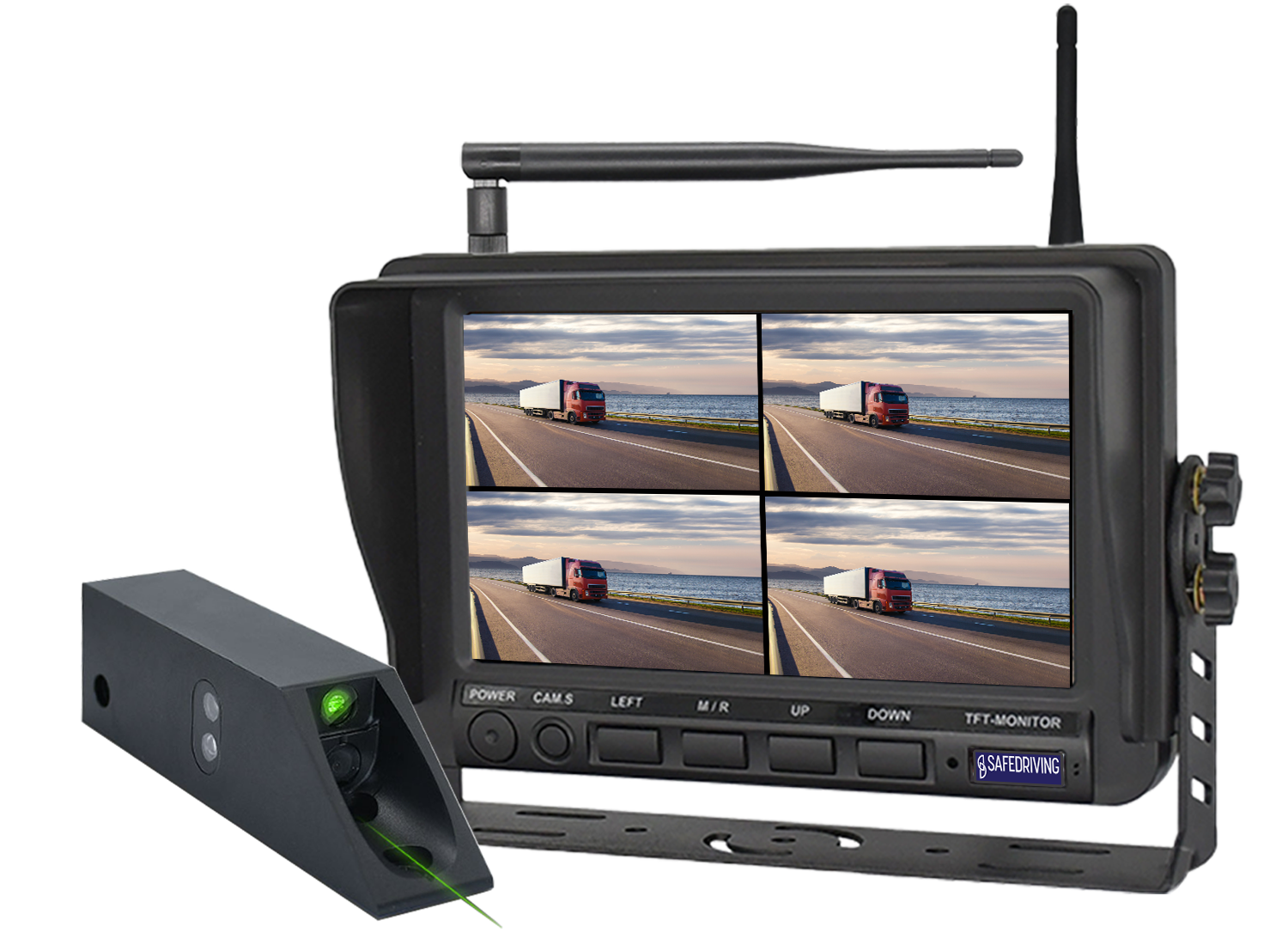 Kamerasystem 7" 1080P TD Trådlös Laser Truckkamera QUAD 4CH