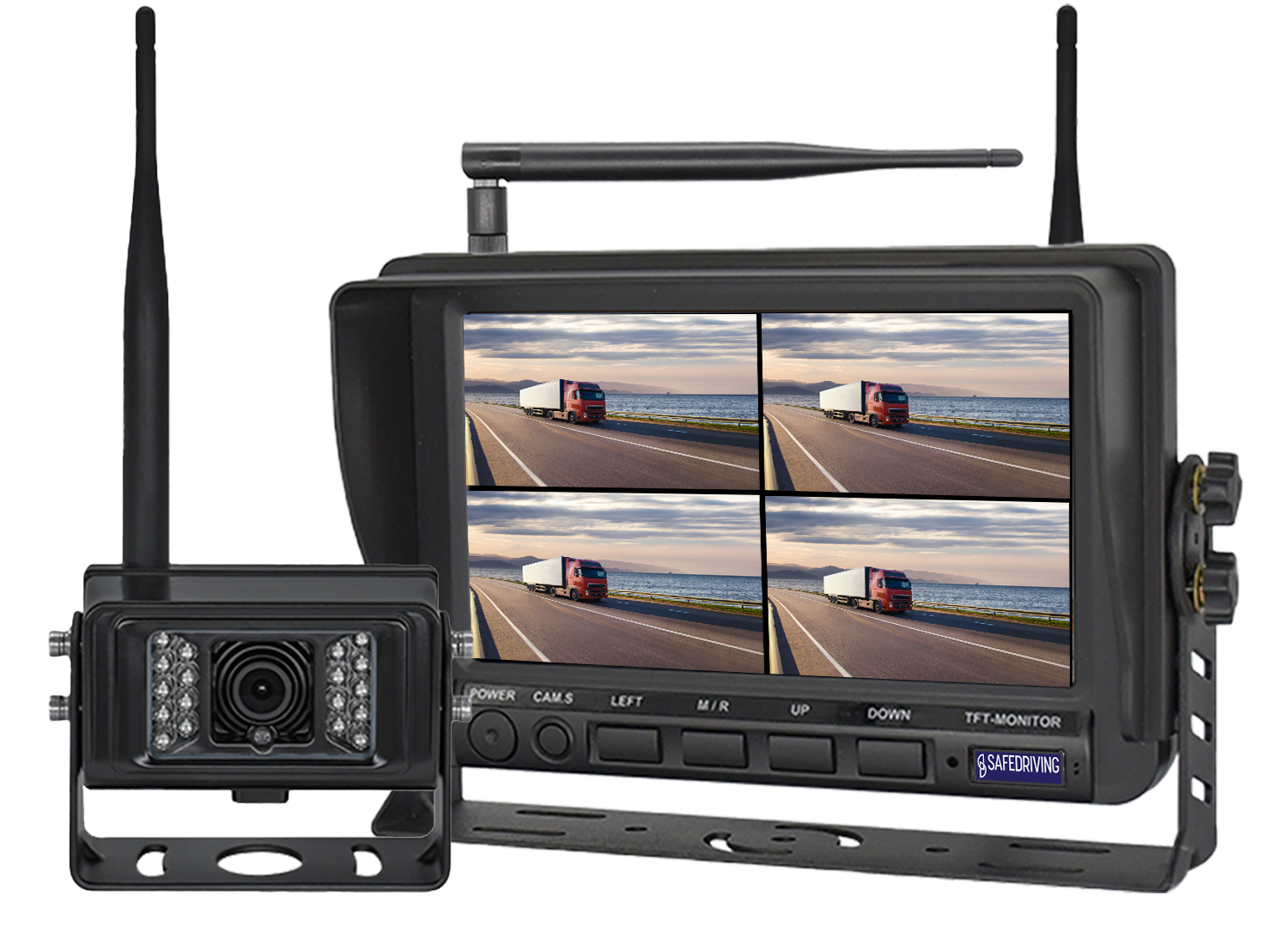 Kamerasystem 7" 1080P Trådlös Kamera 18IR QUAD 4CH