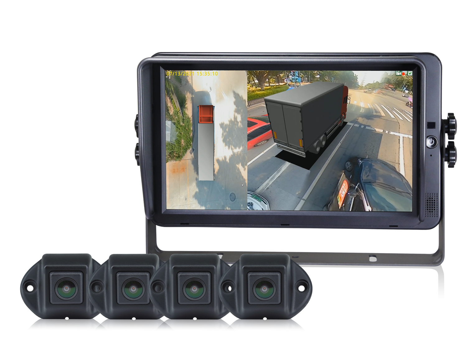 Kamerasystem 360° 3D med 10,1" touchskärm integrerad ECU och 4 kameror 1080P TotalView®
