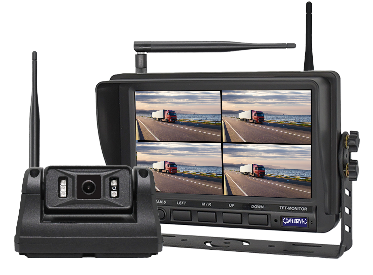 Kamerasystem 7" 1080P Trådlös Batterikamera 6IR QUAD 4CH