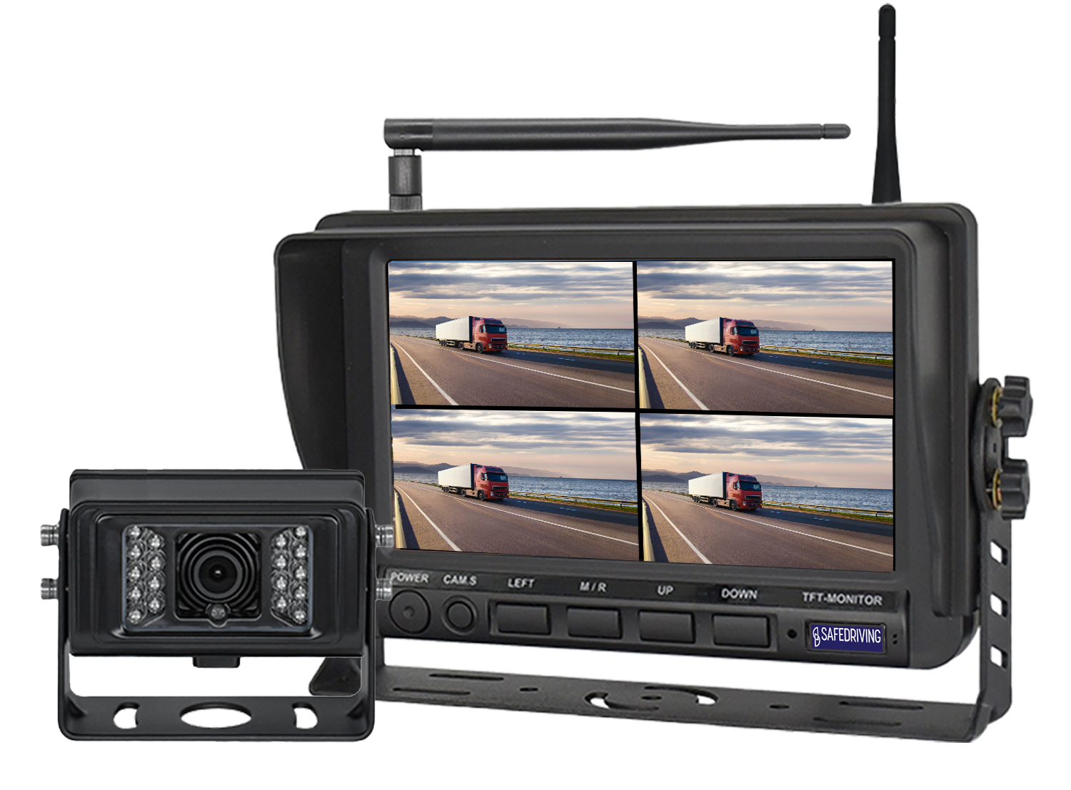 Kamerasystem 7" 1080P Trådlös Kamera 18IR (Inbyggd Antenn) QUAD 4CH